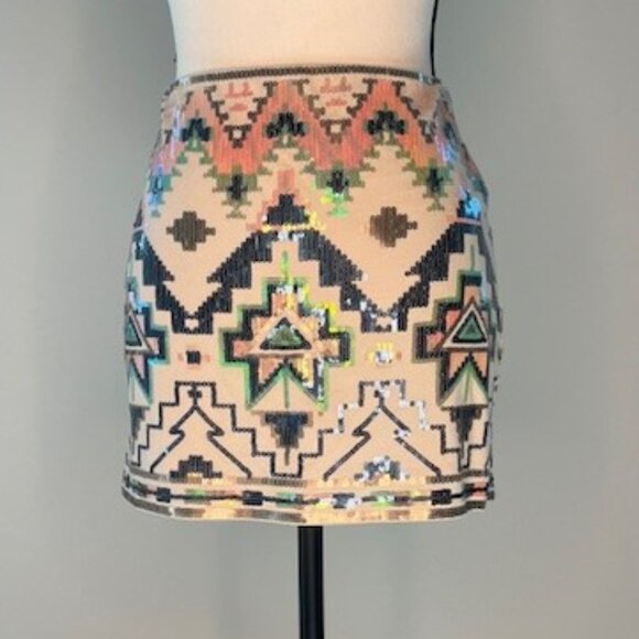 Express Women's Aztec Tribal Sequined Mini Skirt, Size XS - Picture 1 of 5